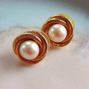 Vintage Monet Pierced Earrings - Faux Pearls - Reserved